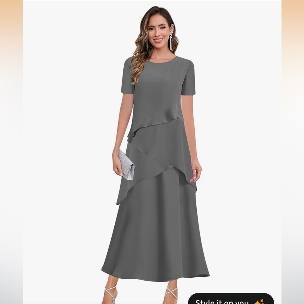 Women’s layered Chiffon Mother of the Bride dress long A line ruffle gown